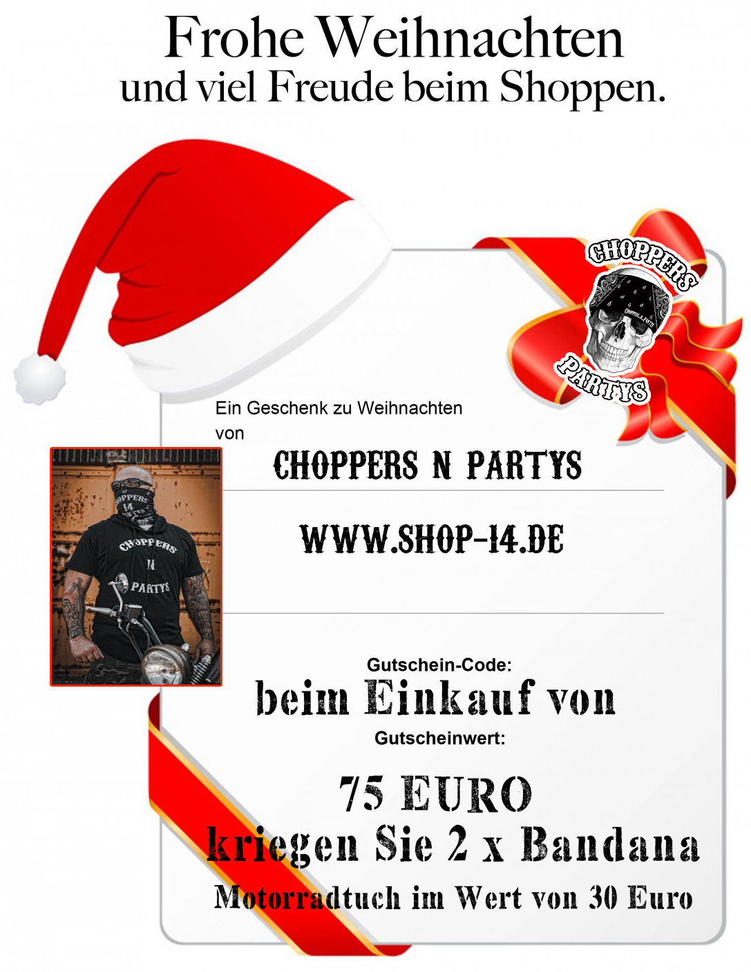 Geschenkgutschein von Choppers n Partys 75 Euro + 2x Gratis Bandana CnP