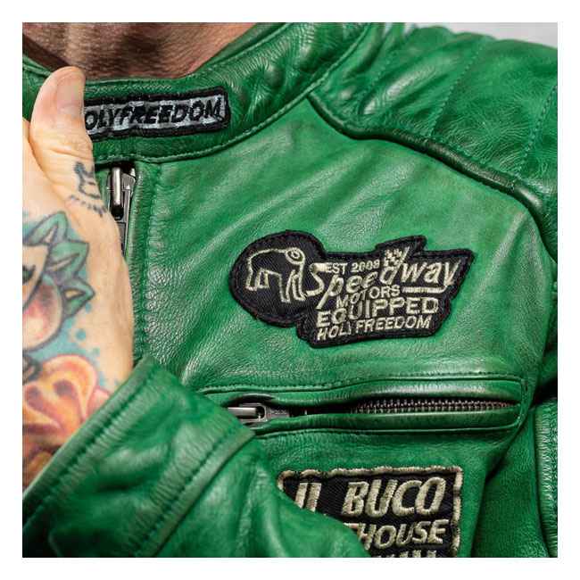 Holy Freedom Zero Evo Jacket Green - Motorrad Lederjacke in Grün