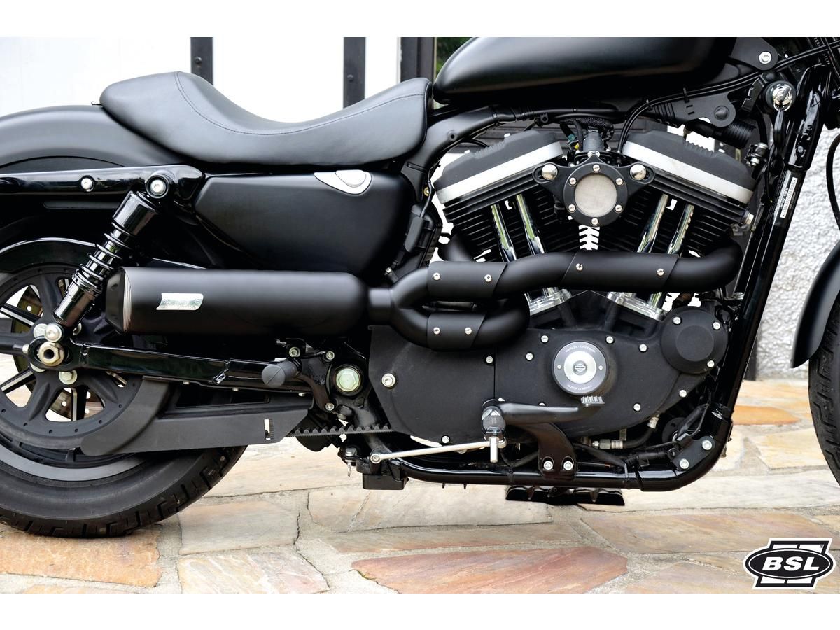 BSL EXHAUST Bomb V2 Exhaust System , Black Smooth Heat Shield, Polished Adjustable High End Cap, Black 4" - BSL Auspuffanlage für Harley Davidson 04-16 Sportster, (except 08-10 XR1200, 10-13 XR1200X)
