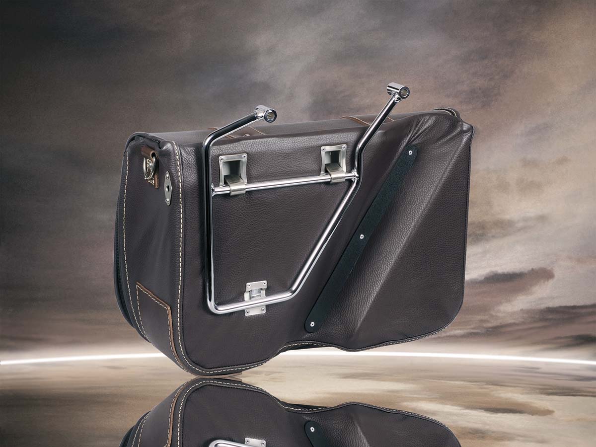 MCJ Classic Brown Bag Seitentasche Leder mit Halterung für Harley , Triumph, Kawasaki, Victory, Triumph, Royal Enfield