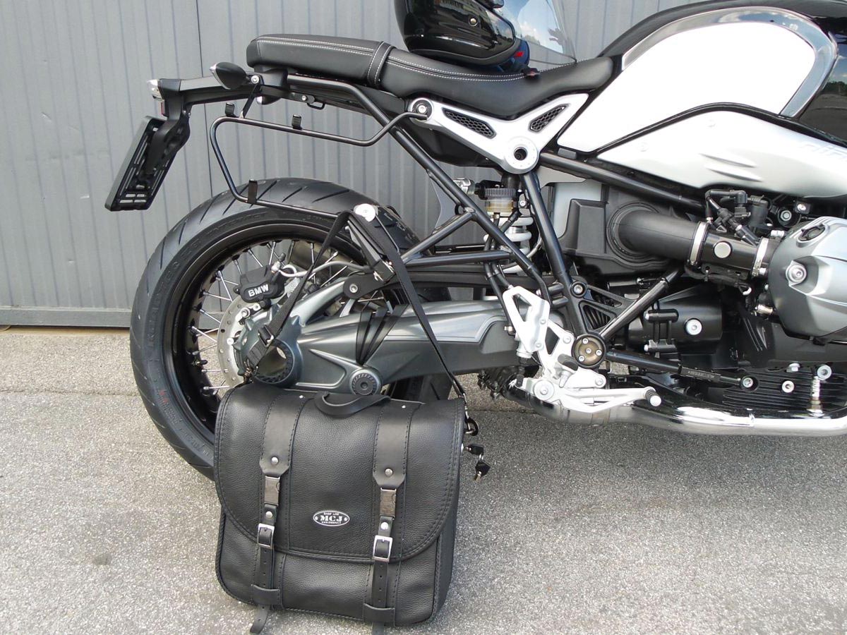 MCJ Business Bag in Black leather Seitentasche Leder mit Halterung für Harley , Triumph, BMW