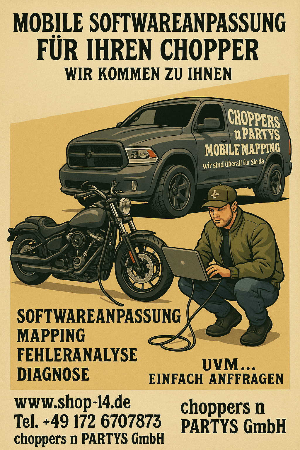 Mobile Softwareanpassung für Ihren Chopper - Wir kommen zu Ihnen, vor Ort bei Ihnen zu Hause. Mapping, Fehleranalyse, Diagnose, uvm... für Marken Harley-Davidson® - Indian® - Victory® - BMW® Einfach Anfrage an uns 1