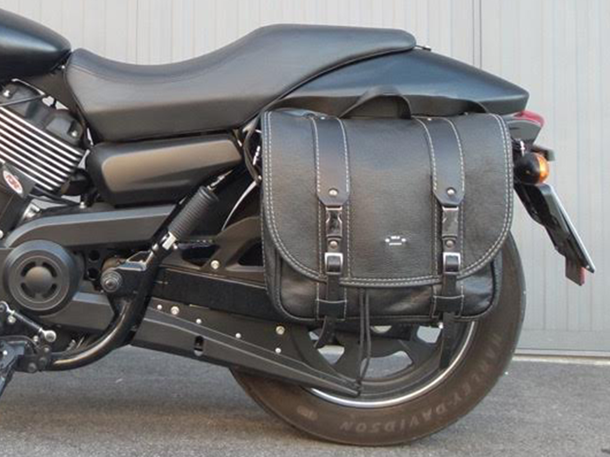 MCJ Business Bag in Black leather Seitentasche Leder mit Halterung für Harley , Triumph, BMW